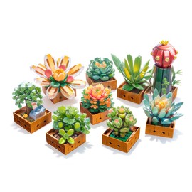 BIGEARN Artificial Flowers Building Sets for Adults - 9 Pack DIY Botanicals Succulents - Faux Indoor Plants for Office & Home Decoration - Gift Idea for Mothers Day, Christmas