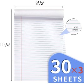 3 Pack Legal Pads Refills Note Pads, Writing Pads 8.5 x 11 Inches, Memo Pads Lined Writing Note Pads, Letter Size Legal Pad Wide Ruled Lined Pads Legal Rule for School Office（30 Sheet per Pads）
