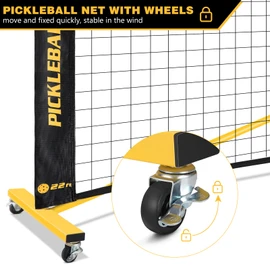 Fostoy Portable Pickleball Net with Wheels, Regulation Size 22 FT & Half Court 11 FT, Steady Metal Frame for Backyards, Driveways, and Garages (Black&Yellow)