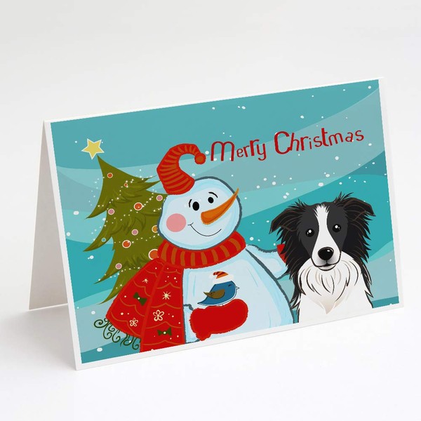 Snowman with Border Collie Greeting Cards and Envelopes Pack of