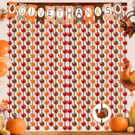 Faiclrr Thanksgiving Decorations, 2 Pack 3.3 x 6.6 Ft Red Orange Brown Turkey Metallic Tinsel Foil Fringe Curtains Streamers Backdrop for Fall Thanksgiving Friendsgiving Farmhouse Home Party Decor