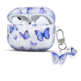 CameCosy Compatible for AirPods Pro 2 (2022) Case with Cute Keychain, Unique Blue Butterfly Shockproof Premium Drop Protection Cover Case for AirPods Pro 2nd Generation