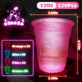 120 Pack 12 Oz Neon Plastic Cups - Disposable Glow Party Cup, Glow-in-the-Dark Cup, Cute Clear Drinking Cup for Cocktail, Under UV Black Light Light Up Cups Bulk for Birthday Mardi Gras Christmas