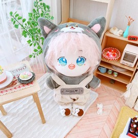 niannyyhouse Cotton Doll Clothes, 7.9 inches (20 cm) Doll Clothes, Top + Hanging Pants + Shoes, 3 Piece Set, Puppy Clothes, Hoodie, Corduroy Overalls, Animal Shoes, Doll, Baby Clothes, Plush Toy (Gray)