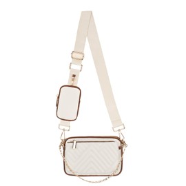 Cortelay Small Crossbody Bags for Women 3 in 1 Trendy Belt Purse Fashion Designer Mini Cute Sling Fanny Chest Pack, 01 Off White With Brown, C0015-5C