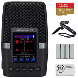 Zoom H2essential Multi-Mic 32-Bit Float Handy Recorder Bundled with 64GB Micro SD Card + 4 Pack of AA Batteries + Grip Tripod + Microfiber Cleaning Cloth (5 Items)