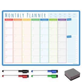 TMS A3 Weekly Planner Whiteboard | Magnetic Calendar for Fridge and Dry Wipe Pens | Meal or Family Planner for Kitchen (Blush, A3-Monthly)