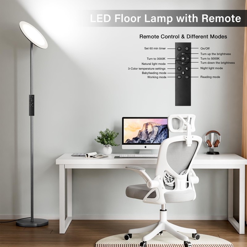 PreeOtti LED Floor Lamp with Remote, Touch Control, Fully Dimmable,