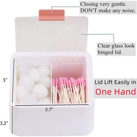 2 Compartments Cotton Swab Ball Qtip Holder Jar White Qtip Dispenser with Lid for Bathroom, Plastic