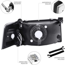 ACANII - For 1992-1996 Ford Bronco F150 F250 F350 Chrome Housing Headlights w/Corner Marker Lamp Assembly Set Left+Right