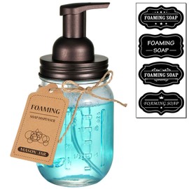 Mason Jar Foaming Soap Dispenser - Rustproof Stainless Steel Lid / BPA Free Foam Pump,with Chalkboard Labels - Rustic Farmhouse Decor Hand Soap Dispenser Bathroom Accessories – Bronze (1 Pack)