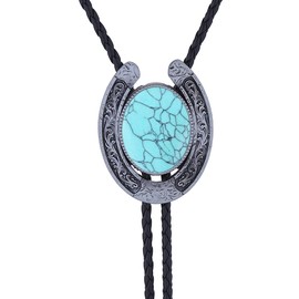 Amadw Vintage Bolo Tie For Men Blue Natural Turquoise Stone Western Cowboy Bolo Tie Handmade Genunie Leather For Women, 2.17inch X 1.69inch