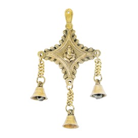 3 Bells Brass Single Ganesha Hanging Hindu Statue for Home Temple Use Statue Hindu Idol Figure with Unique for Door Wall Home Indian Traditional Festival Decoration Housewarming (Size:-9"X4")