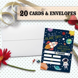 Space Party Invitation Cards, Astronaut Rocket Birthday Party Invitation, Kids Party Celebration, 20 Cards With 20 Envelopes – (taikong01)