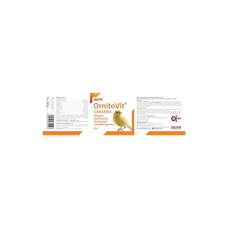 OrnitoVit Canaries 60g Zebra Finches Java Canaries Vitamins Minerals Amino