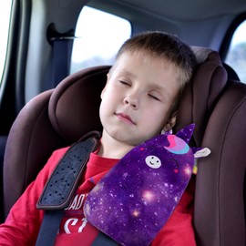 MHJY Seat Belt Pads for Kids Cute Unicorn Car Pillow Seatbelt Strap Cover Comfortable Seat Belt Covers Head Neck Support for Toddlers Girls Boys Children, Purple