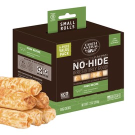 Earth Animal No-Hide Rolls Pork Recipe Small Natural Rawhide Alternative Dog Chews | 6 Count Pack of 1