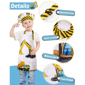 WERNNSAI Kids Aprons and Chef Hat Set Boys Art Aprons Set Child Painting Art Smock Cooking Gardening Painting Smock with Pocket Paint Smock Child Artist Costume Chef Costume Kids Truck Chef Outfit