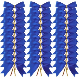 MIKEMENG 50pcs 3-1/2" Double Face Satin Ribbon Bows with Twist Ties for Crafts Blue Bows for Independence Day Christmas Packing Wrapping Holiday Decoration (3.5"-Blue)