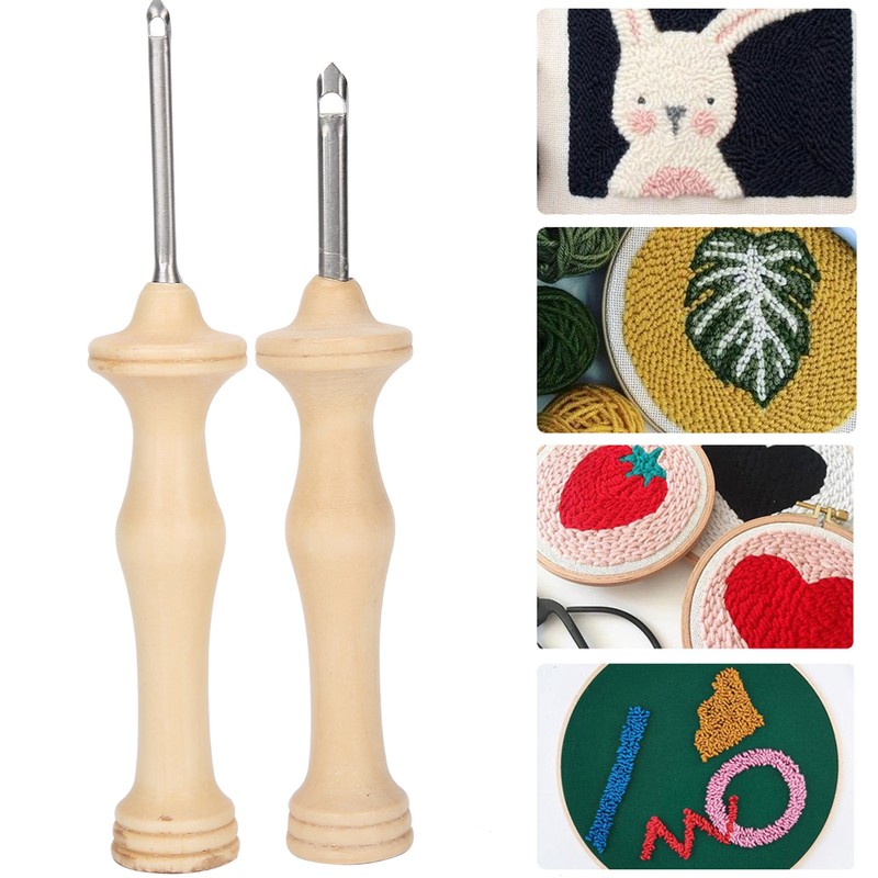 2Pcs Punch Needle Embroidery Kit Wooden Handle Yarn Needle DIY