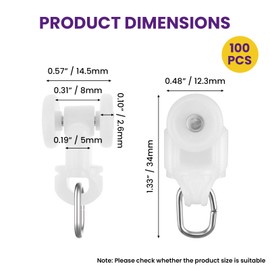 SATUY 100 Pcs Curtain Glider Track Rail Runners, Heavy Duty Mute Wheel Curtain Glider Hooks with Dual Rollers for Universal Ceiling Drapes Room Dividers Shower Curtains Window Treatments