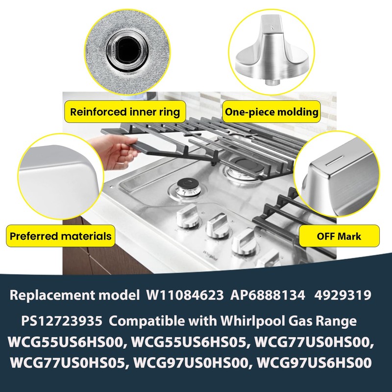 Upgraded W11366438 Whirlpool Range Knobs Replacement, Replace Stove Knobs W11084623,