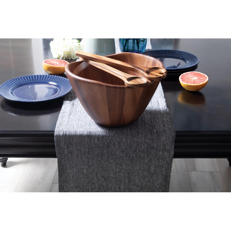 Lipper International Acacia Large Wave Bowl with Servers, 162.31 fl.oz.,Brown