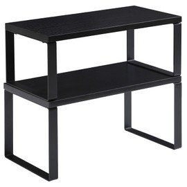 YMYNY Cabinet Shelf Organizer, Countertop Shelves Set of 2, Kitchen Spice Racks, Stackable, Storage Racks for Cupboard, Sink, Pantry, Bathroom, Black, Metal, UHSR002B