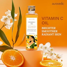 Auravedic Aceite Facial Con Vitamina C | Con Rosa Mosqueta, Aguacate Y Vitamina E | Hidratante Natural Y Orgánico Para La Piel | Aceite De Masaje Faci