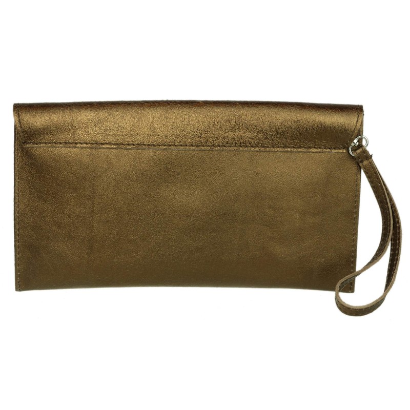 Genuine Leather Italian Metallic Envelope Clutch Bag - Copper