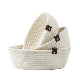 3pack Small Basket - Woven Storage Basket for Kids Toy Corner Basket Snack Storage Cute Home Basket Organizer for Shelves Gift Baskets (White)