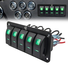 5 Gang Switch Panel 12v 24v Dc Toggle Switch Panel 5 Pin On Off Prewired Marine Switch Panel Waterproof Switch Panel for Automotive Boat Marine Truck Jeep Off-Road Bus Rv