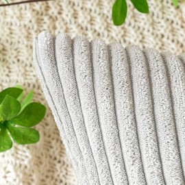 EMEMA Cushion Covers Corduroy Oblong Throw Pillow Covers Striped Soft Sham Home for Sofa Couch Bedroom Decorative Pillowcases 12x20 Inch 30x50cm Set of 2 Silver