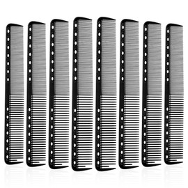 Grevosea 8 Pieces Hair Cutting Combs for Hair Stylist Fine and Wide Tooth Comb Set Professional Barber Combs for Men Women Salon Hairdressing Grooming Sectioning (Black, 7inch)