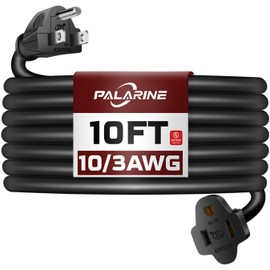 PALARINE 10ft Black Outdoor Extension Cord Waterproof, UL Listed, 10/3 SJTW Heavy Duty 3 Prong, 10 Gauge 15A Power Cord Ideal for Indoor Outdoor Lights, Appliances, and Lawn