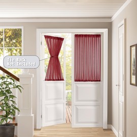 Tollpiz Small Sheer Door Curtain Closet Linen Textured Curtain Sheers Doorway Light Filtering Voile French Door Rod Pocket Curtains Patio Glass Doors, 25 x 40 inches Long, Burgundy Red, 1 Panel