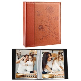 Artmag Photo Album 5x7 Photos, Clear Pages Leather Cover Slide in Album Book Holds 100 5x7 Photos Picture Book for Artwork Postcards Family Wedding Anniversary (Brown)