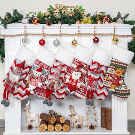 LUBOT Christmas Stockings Knitted 20" Large Family Stocking 3D Dolls for Kids Fireplace Hanging Xmas Decorations Holiday Decor Long Snowman
