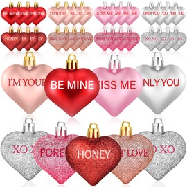 32PCS Heart Ornaments for Tree - 8 Styles Valentines Shaped Baubles With Sweet Love Words for Romantic Day Tree Decorations, Wedding Anniversary Decor