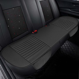 Universelle Sitzkissen Auto, Atmungsaktiv Sitzschoner für Rücksitz aus Leder & Baumwolle, Car Sitzkissen Leicht zu Reinigen, Rutschfest Sitzauflage Auto für Ganzjahreskomfort (Schwarz, 130x48cm)