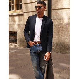 PJ PAUL JONES Casual Blazer for Men Knit One Button Sport Coats Unlined Notch Lapel Business Sportcoat Black