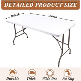 Kesfey White Rectangle Elastic Fitted Tablecloth, 30x72 Inches Waterproof Polyester Table Cover, Fits for 6 Foot Folding Tables, Washable Table Protector for Picnic, Camping, Outdoor