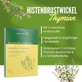 Cough Chest Wrap Thyme | Babies, Children & Adults | (12 Pieces Including 2 x Sheep's Wool Fleece) | WACHSWERK