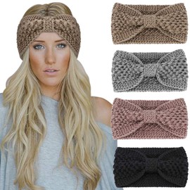 Dreshow Women's Knitted Winter Headband, Crochet Ear Warmer, Set of 4 for girls - Coffee Black Grey Bp