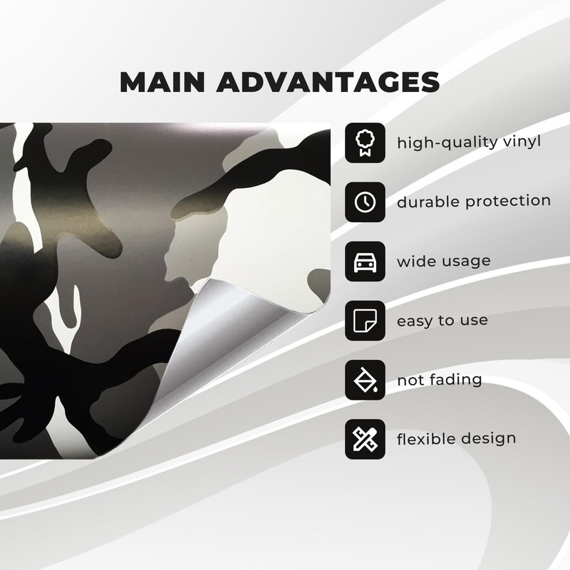 1 Roll Snow Color Camouflage Vinyl Wrap 12'' x 12''