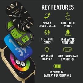 Reflex Active Series 29 Amoled Smart Watch with 2.04'' Touch Screen, Heart Rate Monitor, Blood Oxygen, IP68 Waterproof, Fitness Tracking, Black Strap for iOS + Android