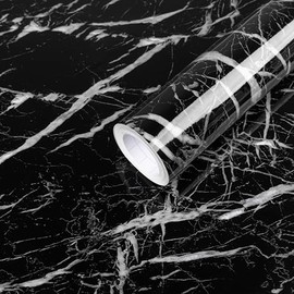Abyssaly Black and White Marble Contact Paper, Granite Kitchen Wallpaper Peel and Stick Countertops, Glossy Self Adhesive Removable Marble Counter Paper Roll for Cabinets 15.7in X 118in