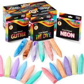 JOYIN 72 PCS Washable Sidewalk Chalks Set in 12 Packs, 18 Colors, Including 12 Tie Dye, 12 Glitter & 12 Neon Colors, School Supplies, Classroom Must Haves, Gift for Kids
