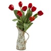 Nearly Natural 19in. Tulip Artificial Floral Pitcher Silk Arrangements, Red