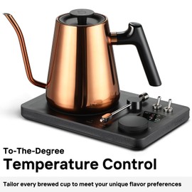 Lafeeca DJ Electric Gooseneck Kettle for Pour Over Coffee & Tea - Water Boiler - Turntable Design - Quick Heating & Temperature Control - Copper